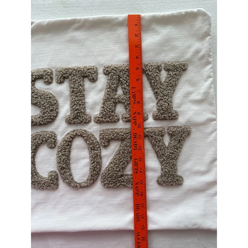 Pottery Barn STAY COZY Teddy Faux Fur Applique Pillow Cover 20